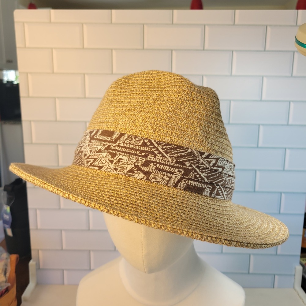 Tommy Bahama Straw Fedora Hat UPF 50 Coolmax Sun Protection Tan Brown L/XL